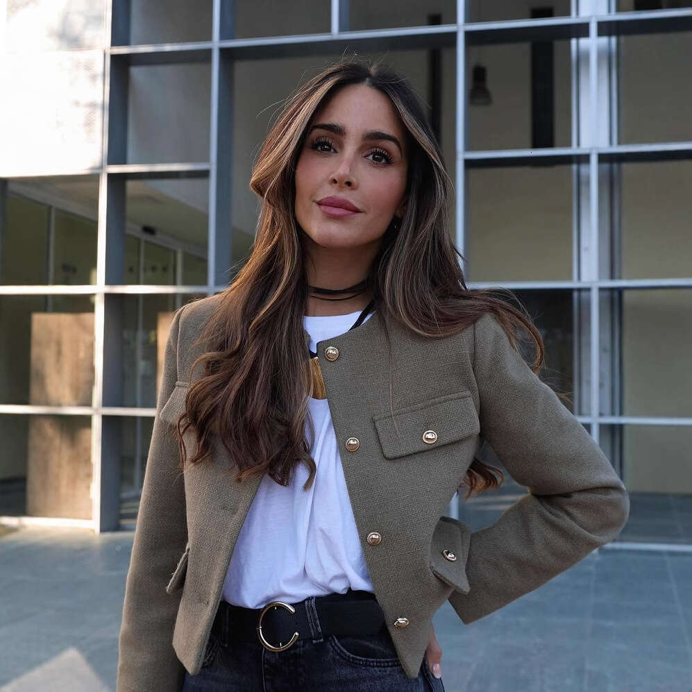 DHEssentials 2025 Fashion Women's Clothing Long Sleeve Versatile Little Chanel Style Top with Flap Decoration Short Blazer