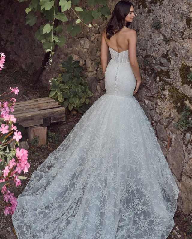 Vintage Lace Pears Mermaid Wedding Dresses For Women Long Illusion Sleeves Bride Gowns Women Vestidos De Novia Luxury Customized