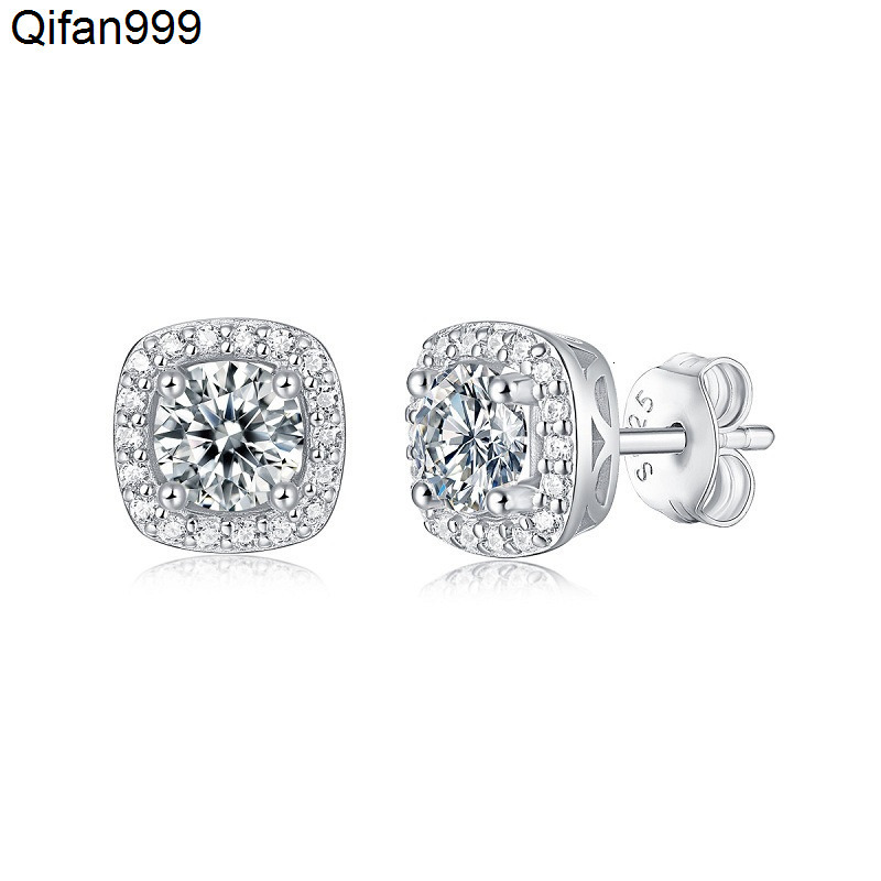 Square Gra Certificate Vvs Moissanite Earrings Stud Prong Settings 925 Sterling Silver Moissanite Earrings for Wedding Jewelry