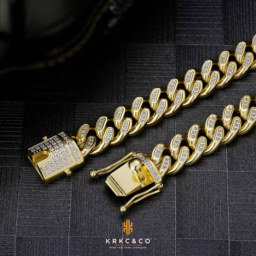 High Polished Jewelry 14mm 1826inch Sliver 18K Gold Plated Choker Stainless Steel Iced Out Cuban Link Chain Necklace Men