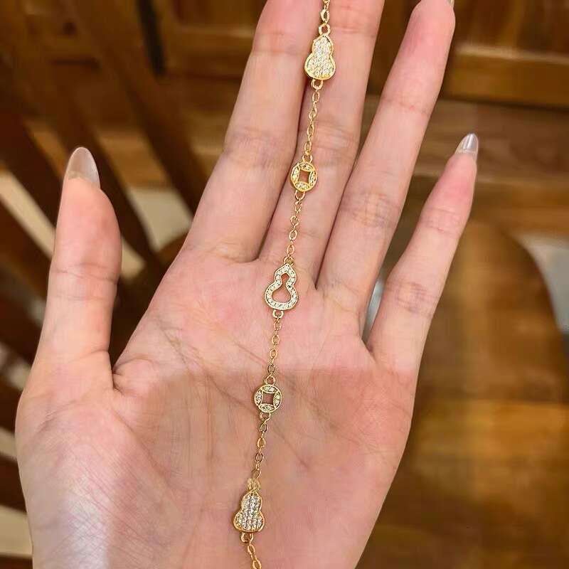 Fortune and Prosperity ~ Chinese Style Gold-Plated Gourd Copper Coin Bracelet for Women, Light , Niche, Exquisite 2025 New Hand Jewelry