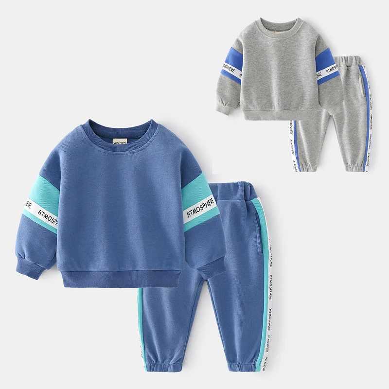 2025 Autumn Children Letter Pattern Sports Set Boys Round Neck Pullover Long Pants Twopiece Suit Kids Casual Sweatshirts C250912