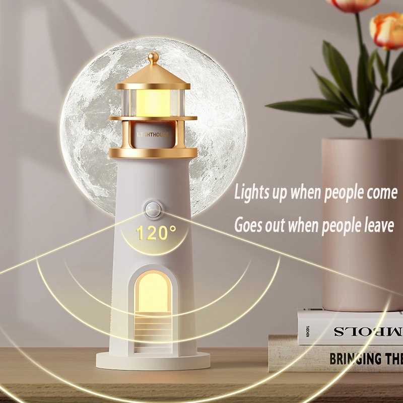 Moon Lamp Projection Lighthouse Lamps Night Light Remote Control Bluetooth Music Motion Sensor Ambient Lights Xmas Birthday Gift C250912