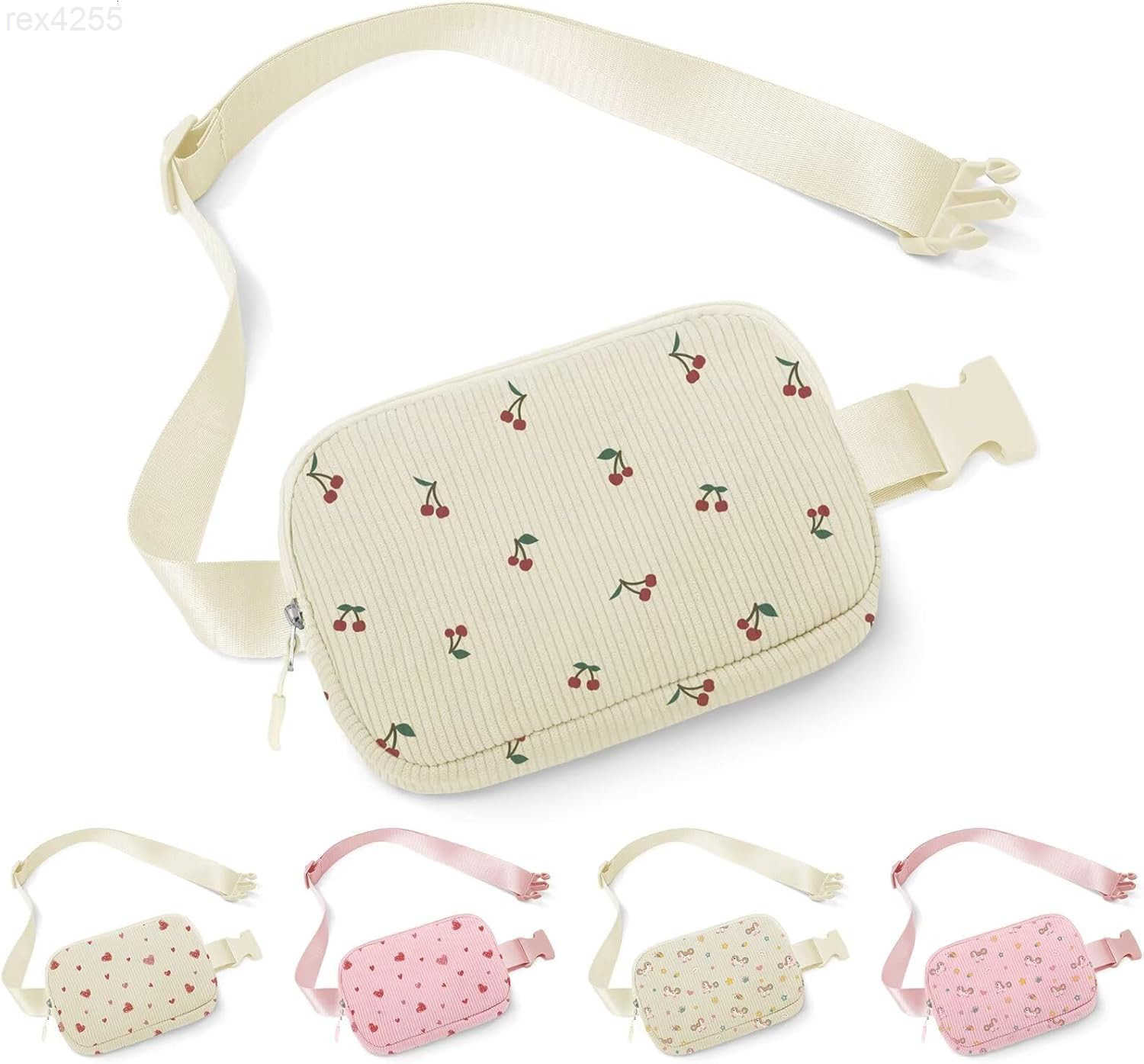 Cherry Fanny Pack for Girls Purse for Teen Girls Kids Belt Bag Crossbody Bag Fashion Waist Pack Travel Hiking Cycling Running BeigeW250912