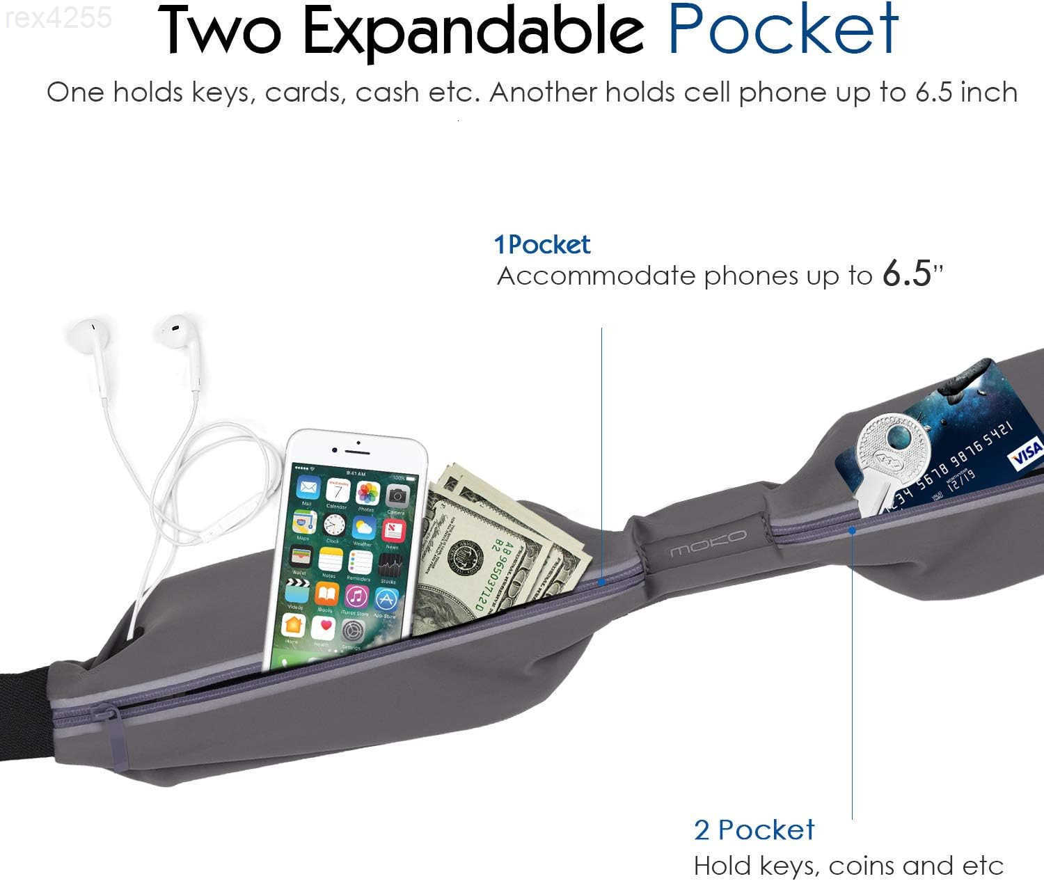 Sports Running BeltOutdoor Dual Pouch Sweatproof Reflective Slim Waist PackFitness Workout Belt Fanny Pack Compatible with iPhone 1111 Pro MaxXXrXs Ma