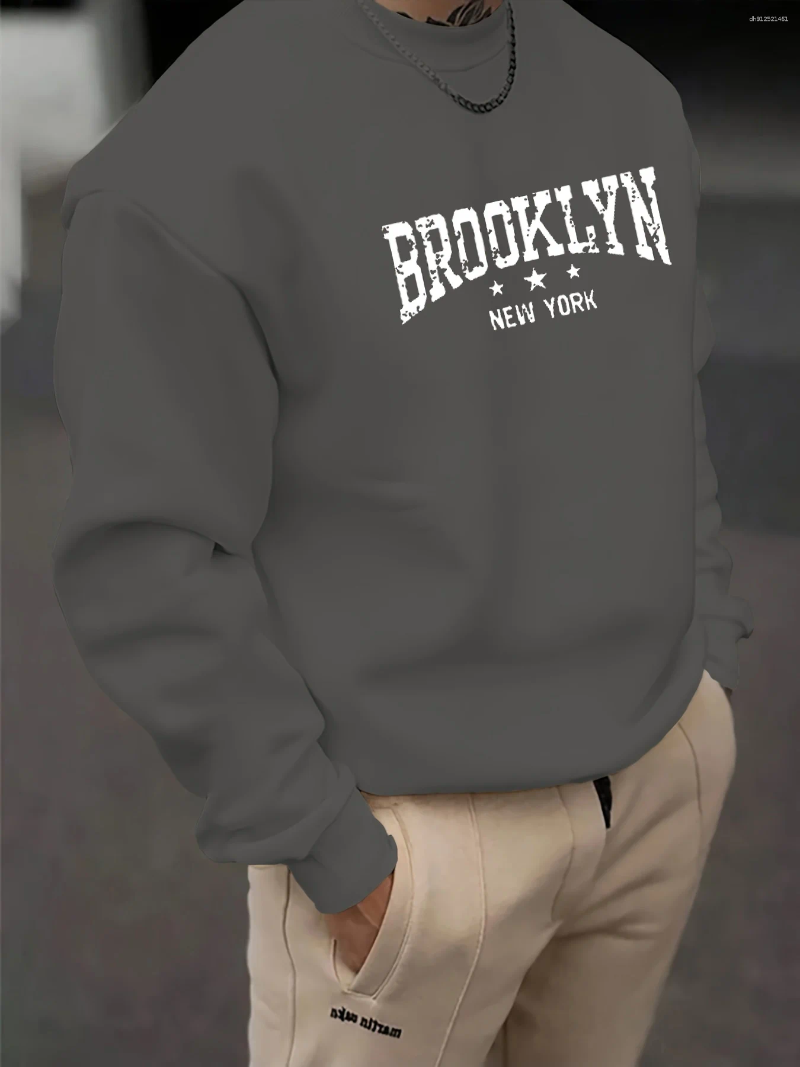 Men's Hoodies Autumn And Winter Fashionable Casual Loose Letter Graphic Printed Long Sleeved Round Neck Sweatshirt