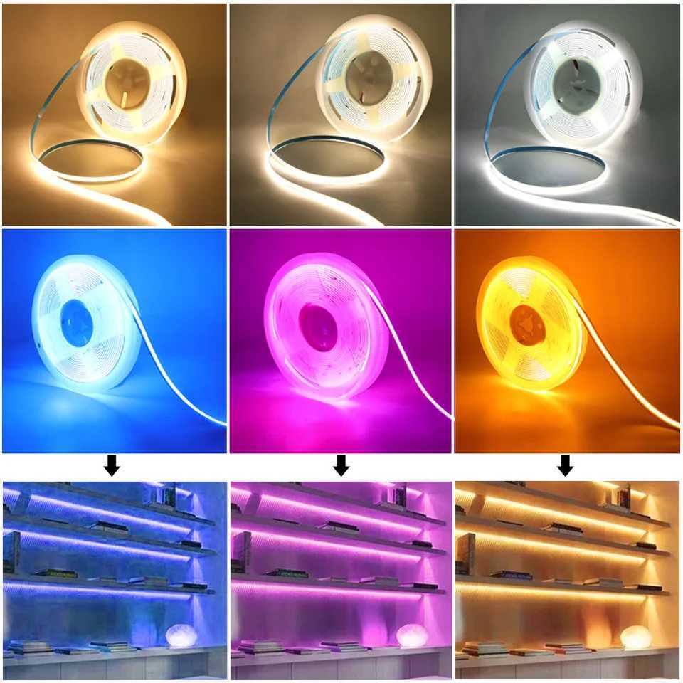 5V COB LED Strip Light 3mm PCB Ultra Thin Flexible Tape 320Ledsm RA90 Dimmable LED Ribbon Warm Natural White Linear Lighting C250912