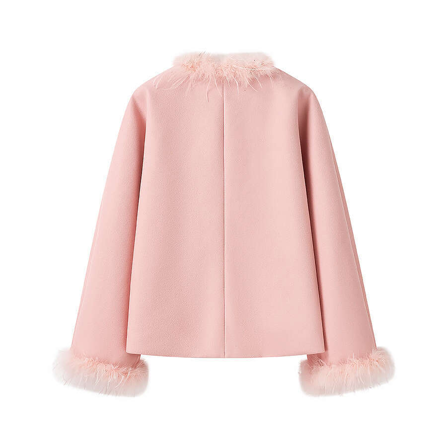 DHEssentials 2025 Spring New French Little Chanel Style Long Sleeve Fur Collar Short Wool Coat