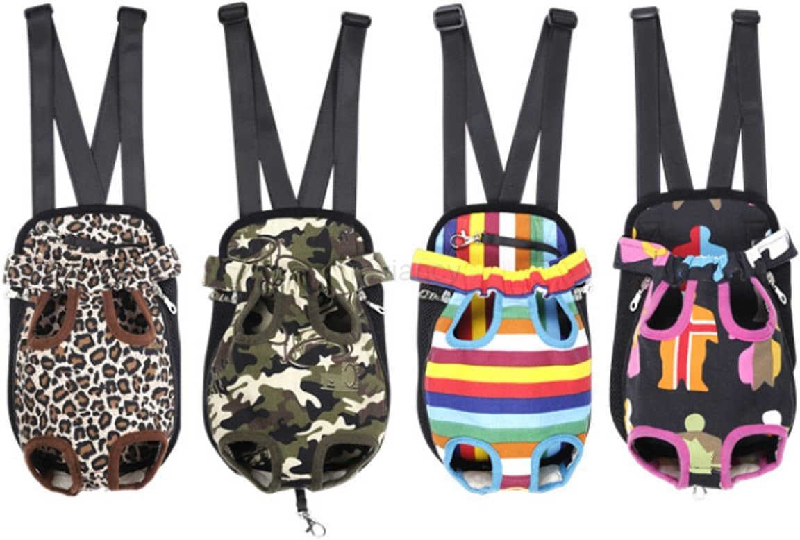 Pet Dog Puppy Cat Carrier Five Holes Backpack Double Shoulder Straps Canvas Cotton Front Chest Backpack BagLeopard SmallW250912