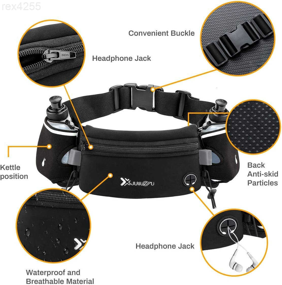 Running Belt with Water Bottles2 x 175ML Hydration Belt Waterproof Waist Pack Bag Fits iPhones Adjustable Sports Waist Pouch for Marathon Running Hiki