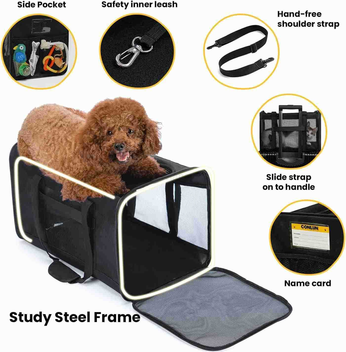 Dog Carrier BagSoftSided Pet Carriers for Dogs with 4Sided Mesh Cat Transport for Large Cats Small Dog Up to 20lbCollapsible Dat Travel CarrierLBlackW