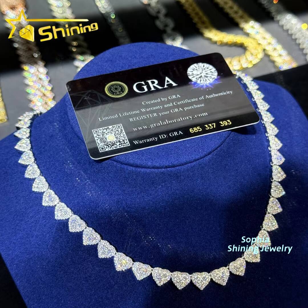 Wholesale Price Sterling Silver 925 Iced Out Vvs Moissanite Fine Hip Hop Jewelry Heart Cuban Link Chain for Women