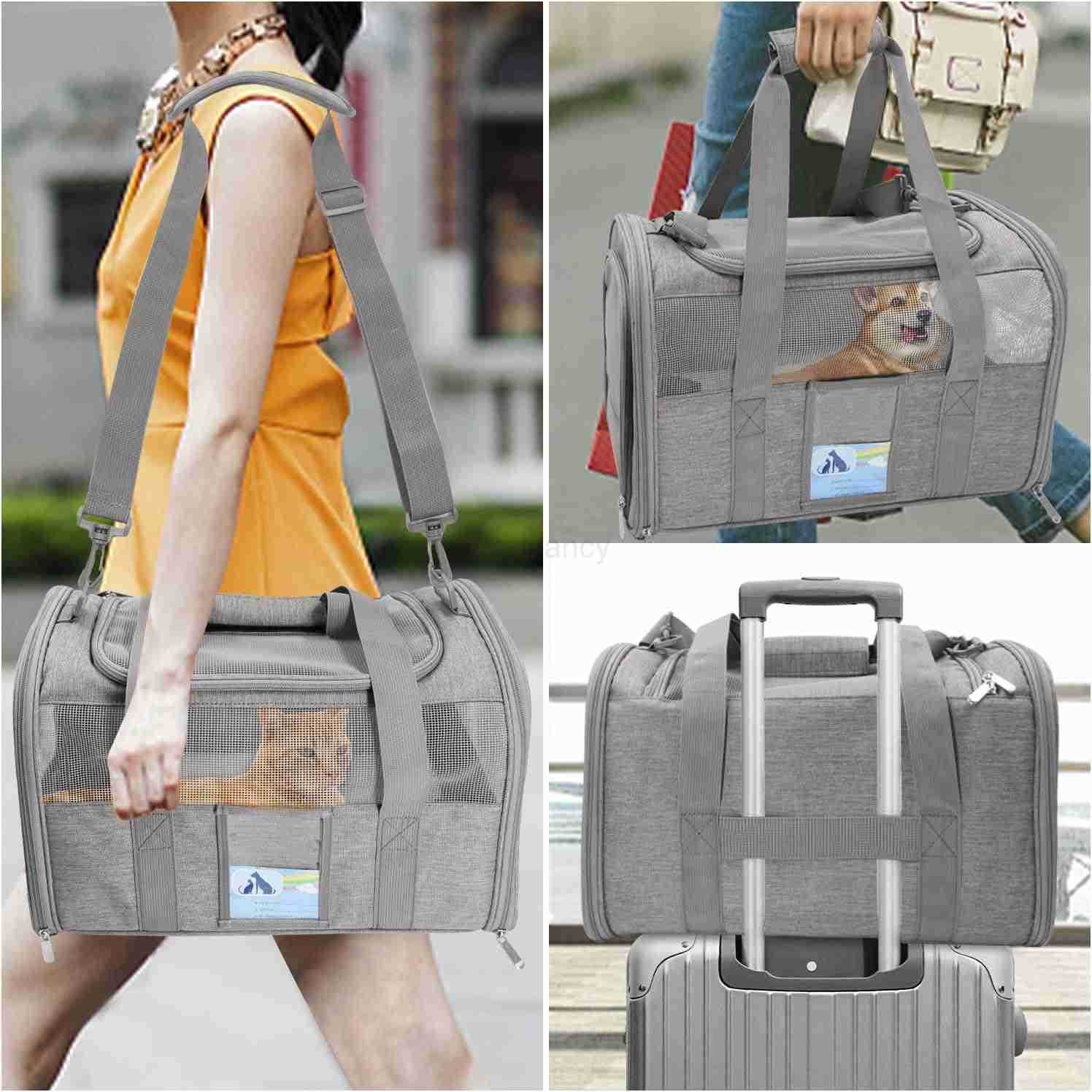 Cat Carrier for Large Cats 20 lbs Medium Cat Under 25 lbs Dog Carriers for Small Dogs Soft Travel Pet Carrier for 2 Cats Small Dogs GreyW250912