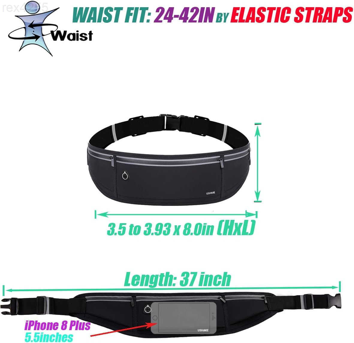 Slim Running Belt Workout Fanny Pack for Men WomenExercise Waist Pack for iPhone Holder Runner Belt for Running Walking Cycling Camping Gym BlackW2509