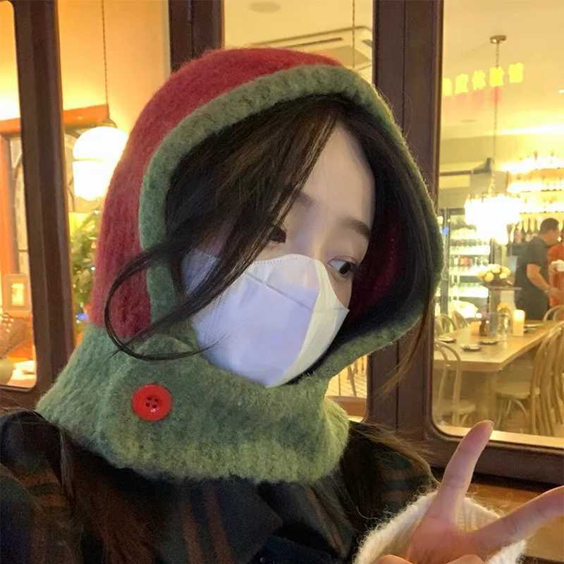 Retro clava Hat Wen Scarf Winter Hat and Neck Cold Proof Warm Knit Fa Fashion Color Matching Wens Hats G250910