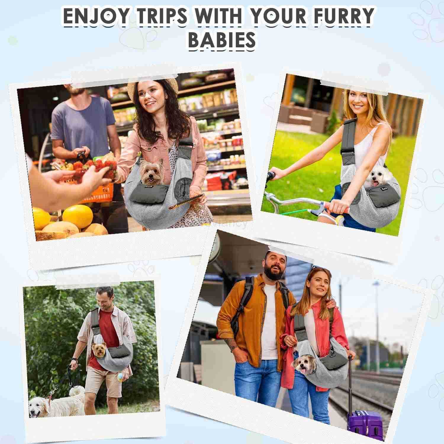 Dog Slings for Small Dogs Adjustable Breathable Puppy Sling with Window Pet Purse with Storage Pocket Safety Leash Fits for Small Dogs Cat up to 12lbs