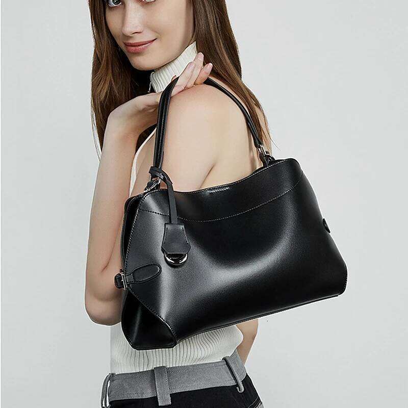 Burminsa Cowhide Genuine Leather Tote Handbags For Women New 2025 Designer Shell Commuting Ladies Shoulder Crossbody Bags