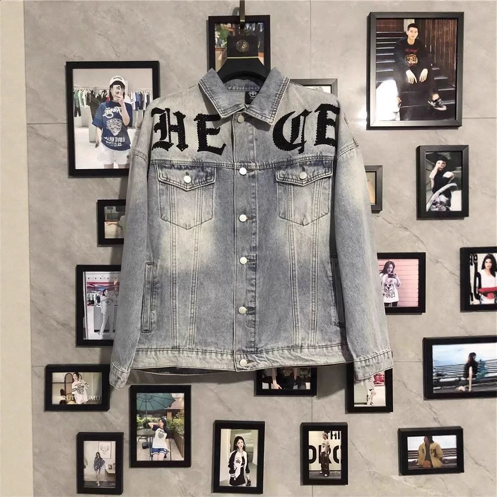 YASUGUOJI Punk Style Fashion Eagle Embroidered Patch Jean Jacket Men Denim Jackets Streetwear Slim Black Jacket Men 240824