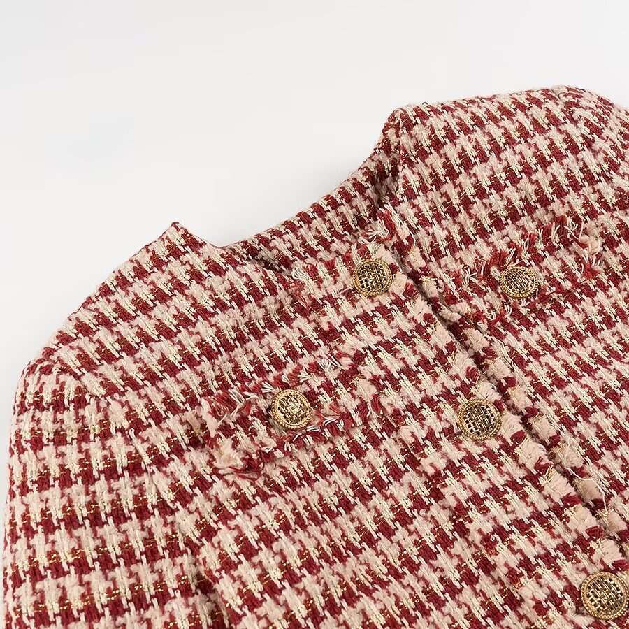 DHEssentials 2025 Spring New French Style Chic Fashionable Houndstooth Short Jacket + Low Waist Skirt Set