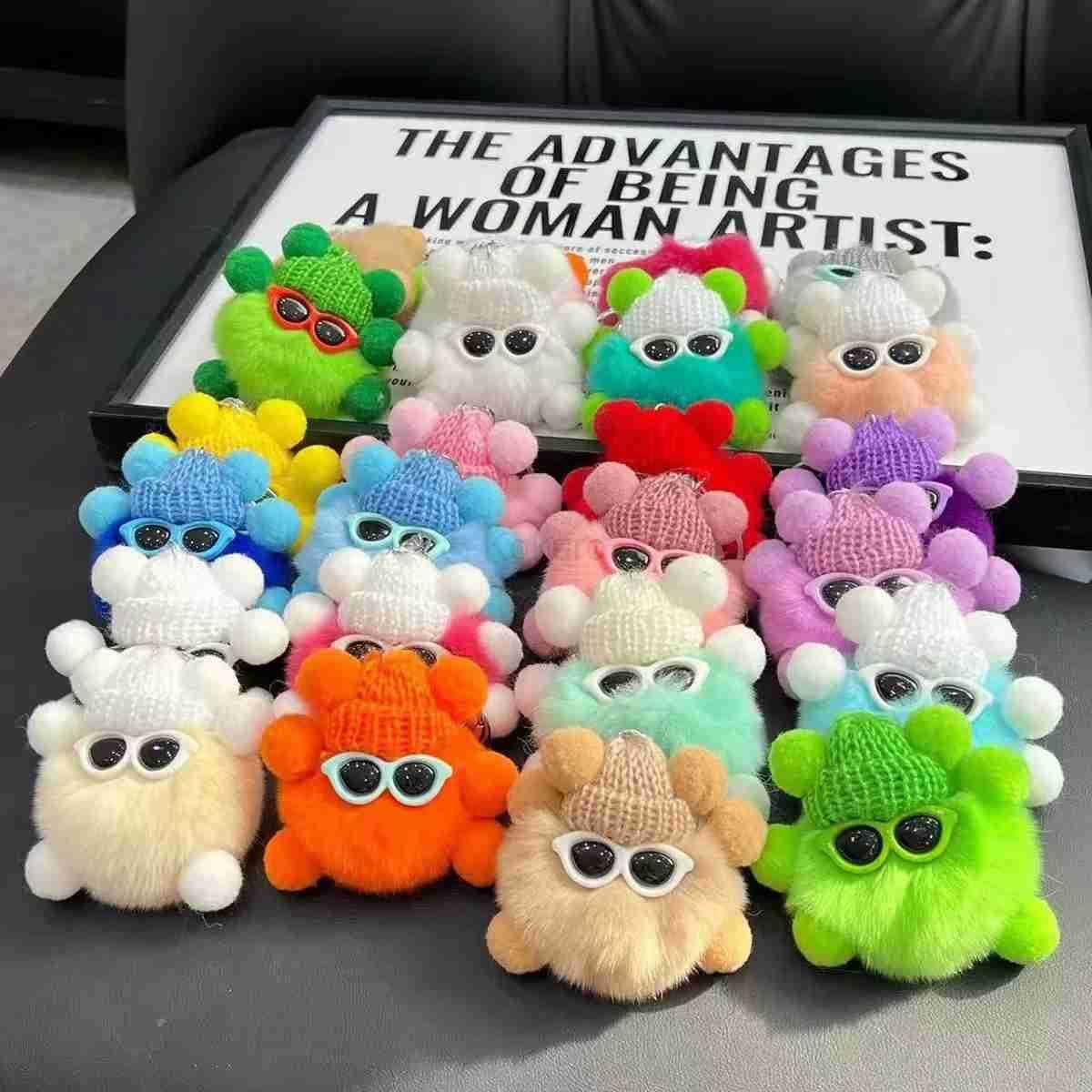 Mini Rex Rabbit Fluffy Key Chains Pom Pon Trinket Hanging Decoration Plush Animal Doll Bag Pendant Auto Keyring Lovely Presents M250912