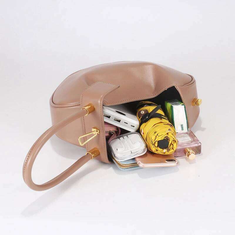 Hifashion Cowhide Genuine Leather Spherical Small Tote Bag For Women 2025 Designer Cluth Purse Top Handle Ladies Handbags