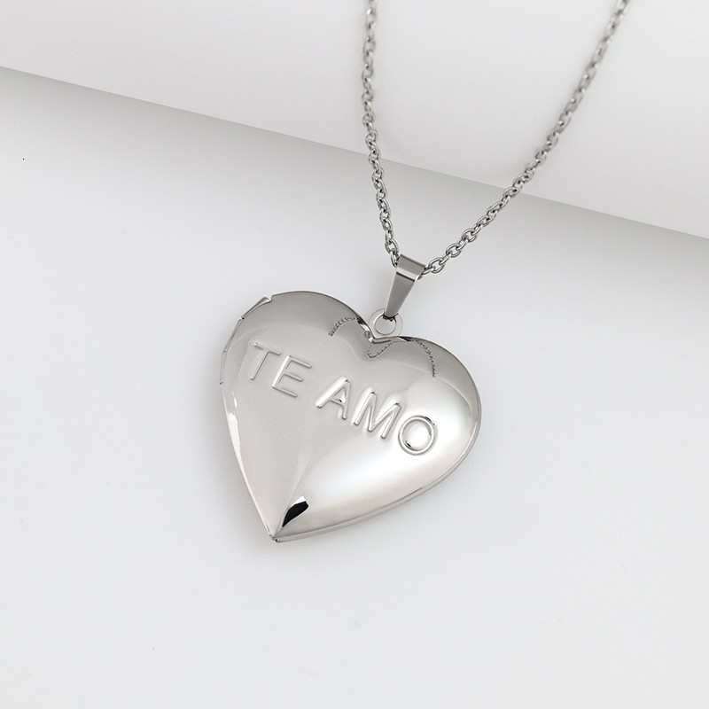 Fashion Versatile Stainless Steel Photo Necklace Round Single-Sided Hollow Commemorative Box Printed Pendant Jewelry