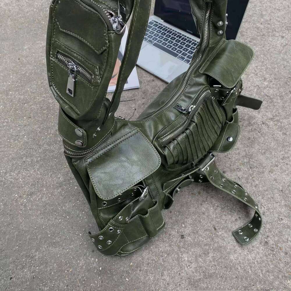 NEW Leather One Shoulder Bag For Women Fashion 2023 New Trendy Double Pockets Patchwork Rivet Underarm Bags Female