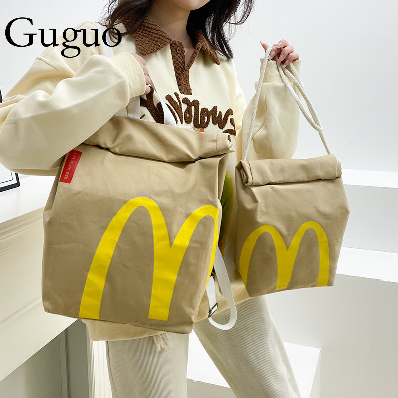 Gu Guo Free Shipping New Designer Bag Mcdonald's Backpack Paper Bag Printed Lunch Box Bucket Bag Casual Drawstring Bag Shoulder Bag