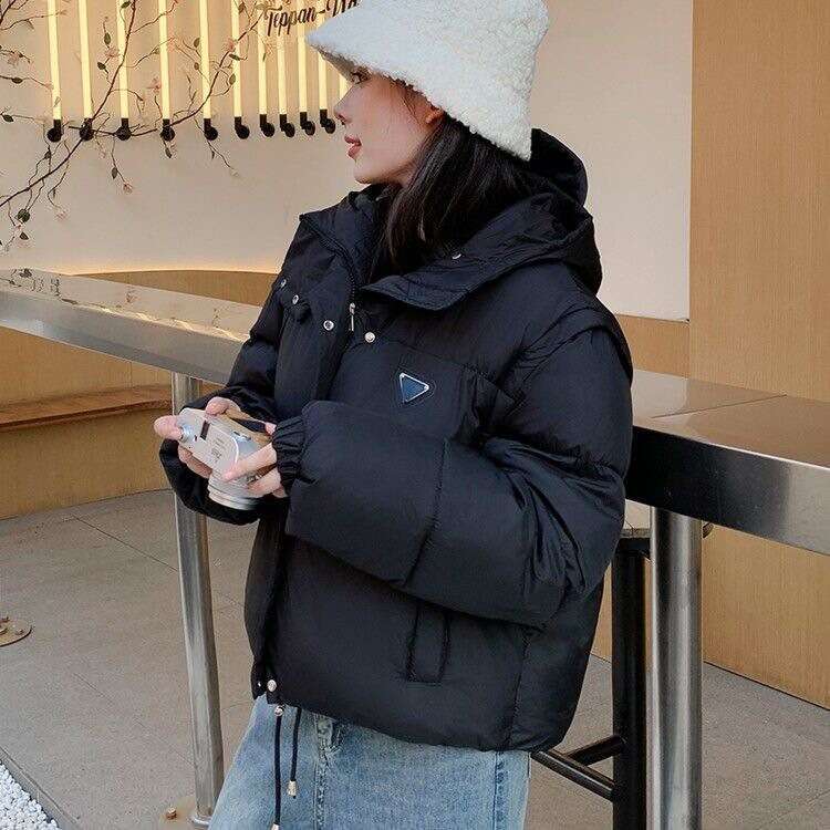 Detachable Sleeve Down For Women Winter New Korean Style Loose Hooded Cotton Coat Short Jacket