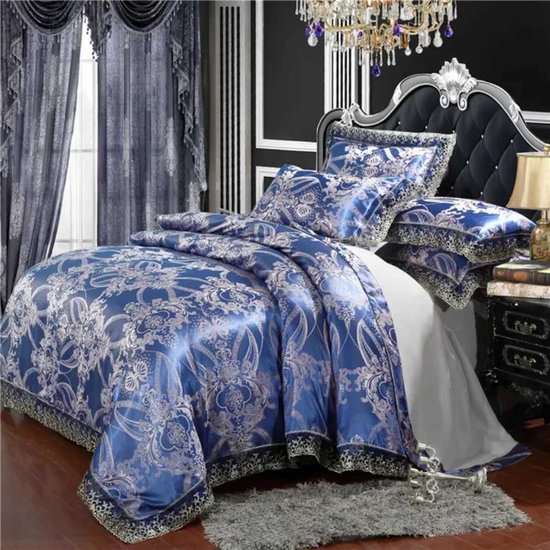 Luxury Flower Duvet Cover Set Nordic Satin Jacquard Bedding Set Twin Queen King Double Comforter cover set for home and decor C250912
