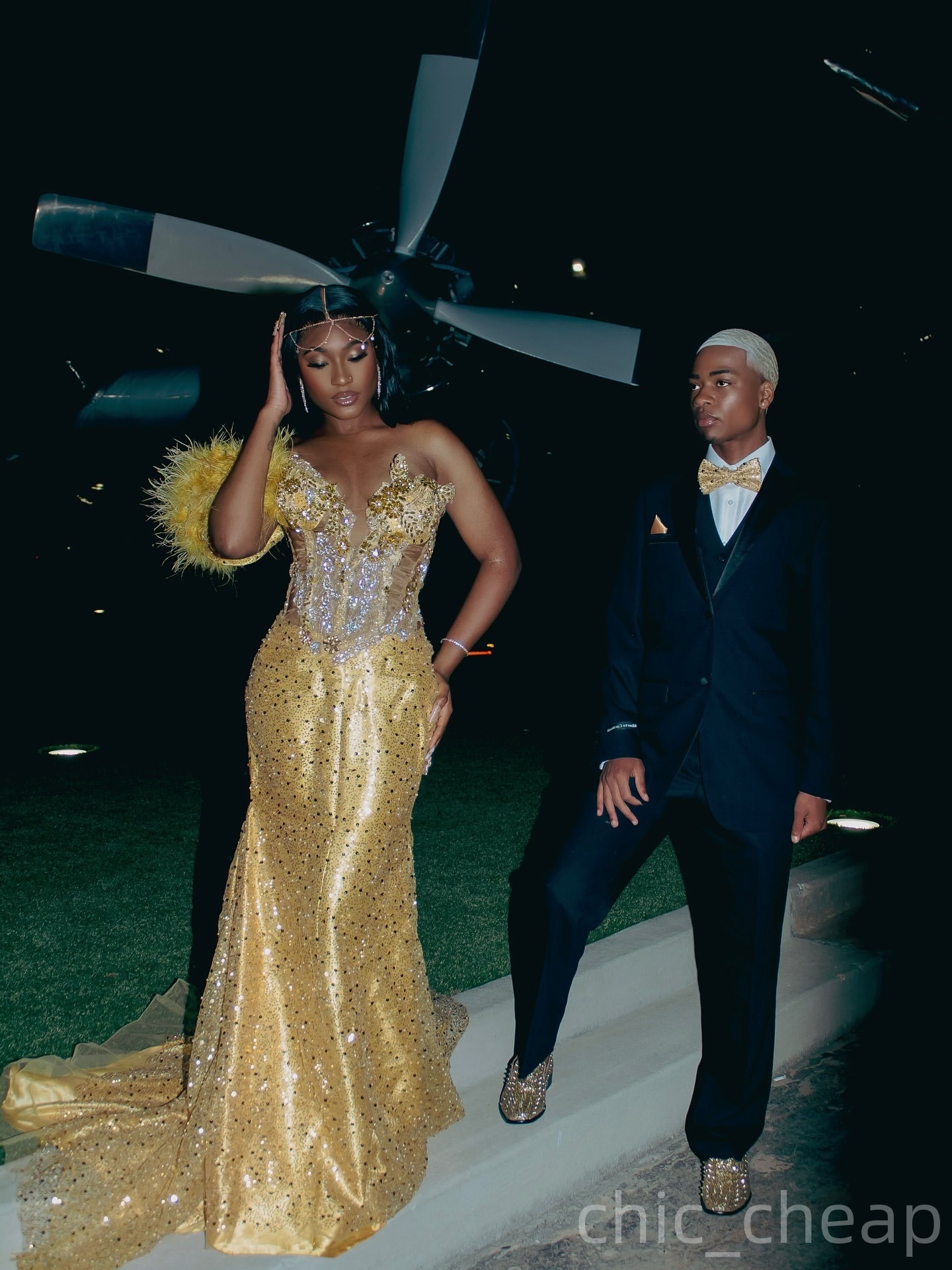 Aso Ebi Mermaid Gold Prom Dresses 2025 Lace Beaded Feather Sequined Evening Formal Party Second Birthday Engagement Gowns Plus Size Dress For Special 