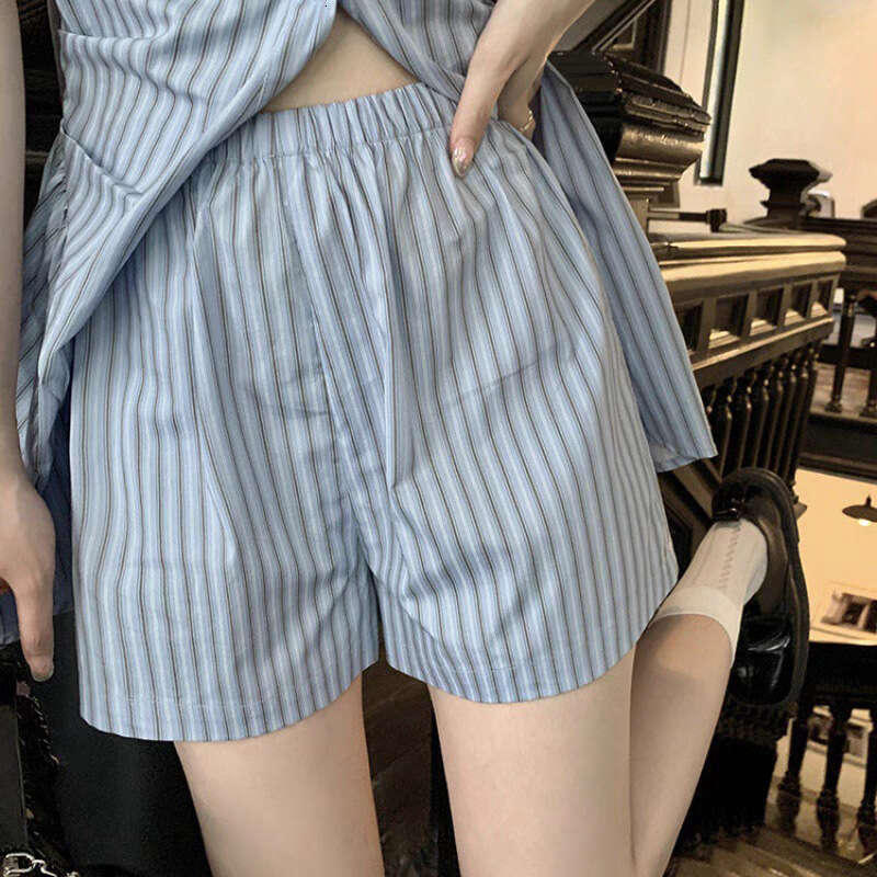 DHEssentials Little Chanel Style Striped Blue for Women Summer Petite Waist Slimming Short Polo Collar Shirt Dress Set