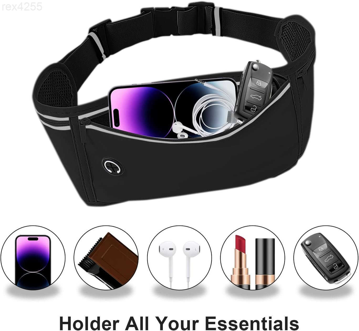 Slim Running Belt for Women MenRunners Fanny Pack Phone HolderMoney BeltRunning Gear Accessorieswith 3 PocketsBlackW250912