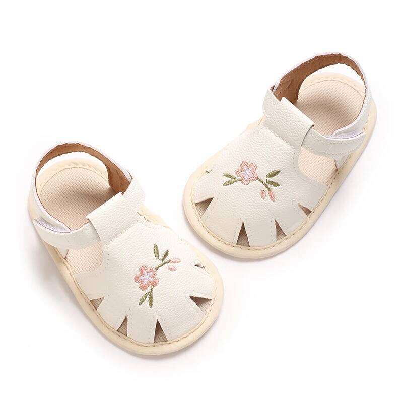 "Newborn Baby Sandals 0-18M - Summer Floral Embroidered Soft Sole Wrap-Toe | Lightweight & Comfortable"