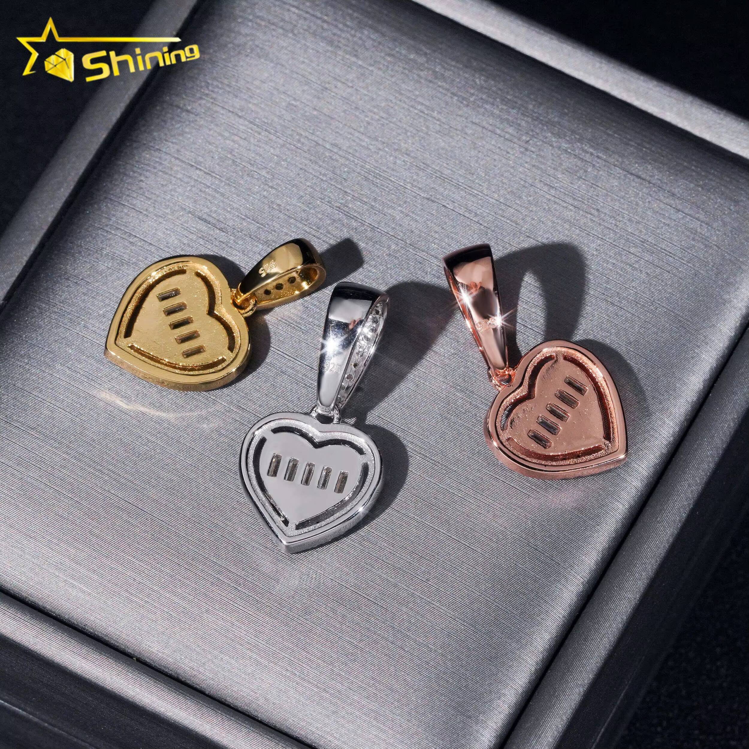 Hip Hop Jewelry Iced Out Tiny Heart High Quality 925 Sterling Silver Diamond Moissanite Pendant