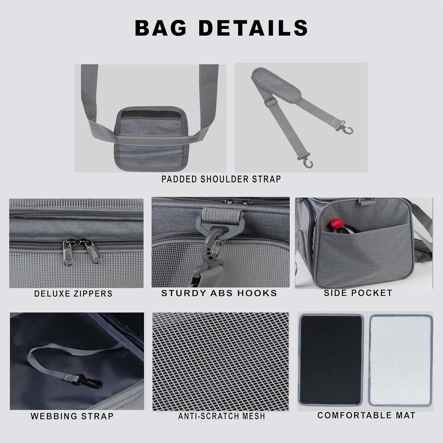 Airline Approved Soft Sided Pet Carrier for Small and Medium Dogs Cats and Puppies Up to 15 lbs Collapsible Portable Travel Bag for Dogs Cats GreyW250