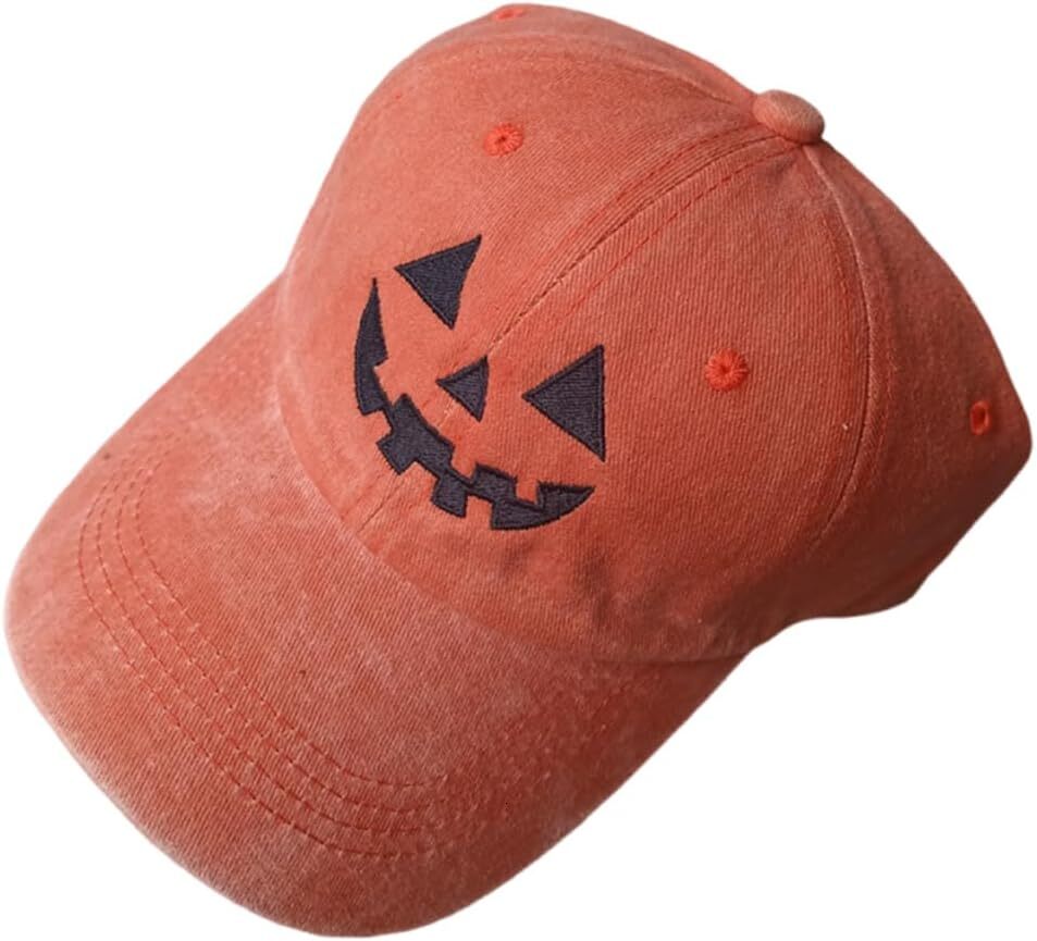 Unisex Autumn Halloween Face Baseball Hat,Jack-o lantern Pumpkin Embroidered Adjustable Spooky Season Cap