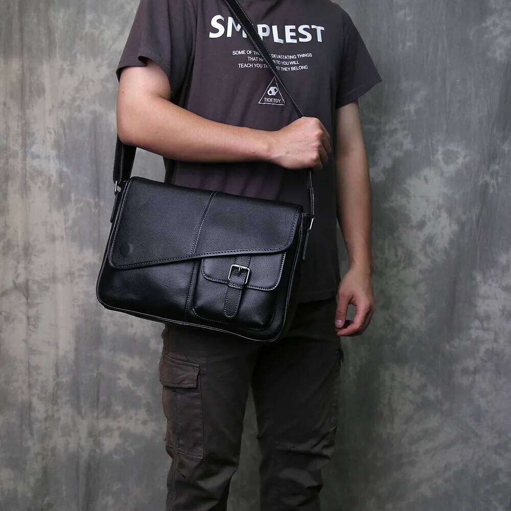 Genuine Leather Classic Men's Crossbody Fashionable Top Layer Cowhide Irregular Mailman Bag Suitable For 13 inch Computers