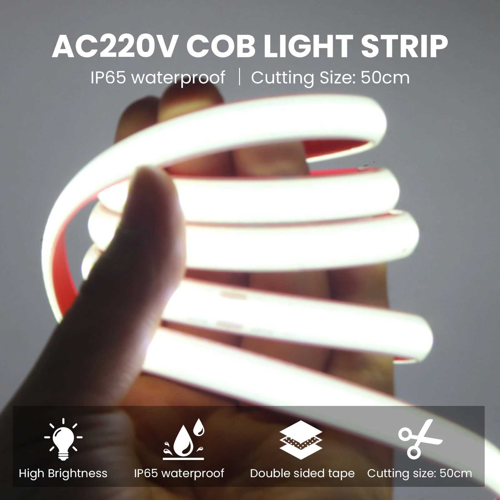 AC 220V COB Neon Strip With EU ONOFF Switch 4000K 6000K 3000K Waterproof Self Adhesive Home Decor Flexible Ribbon Rope Light C250912