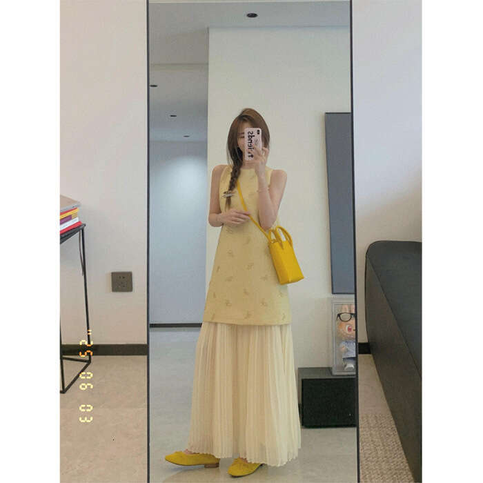 DHEssentials French Fake Two-Piece Little Chanel for Women 2025 Summer New Light Luxury High-End Gentle Style Elegant Long Dress