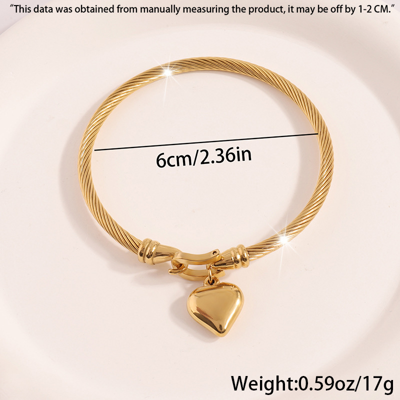 Designer Fashion Jewelry Twisted Bracelet Gold Plated Heart Charm Bangle Luxury Curb Chain Design Elastic Buckle Bangle Gift for Women Christmas Gift