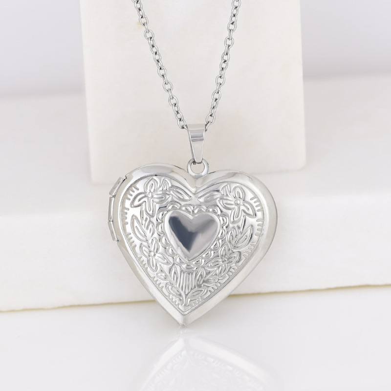 Mirror Stainless Steel Pendant Letter Commemorative Openable Heart Pattern Box Necklace