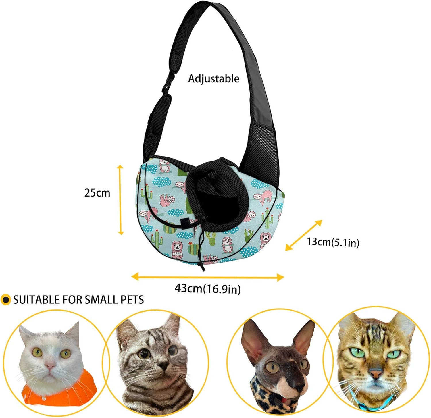 Mandala Flowers Pet Dog Sling Carrier Colorful Puppy Sling Bag Small Cats Sling Boho Style Adjustable Strap Breathable Mesh Pet Carrier Front Pack for