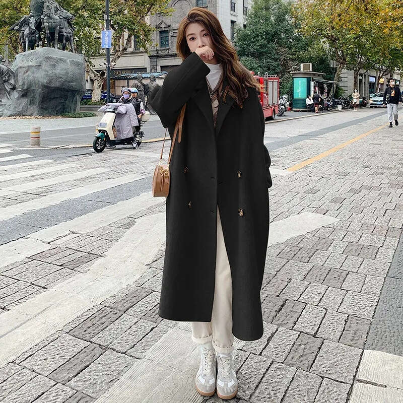 womens coat jackets womens fur coat Pink Wool Coat for Women Autumn Winter New Korean Style Loose Mid-Length Hepburn Style Woolen Jacket