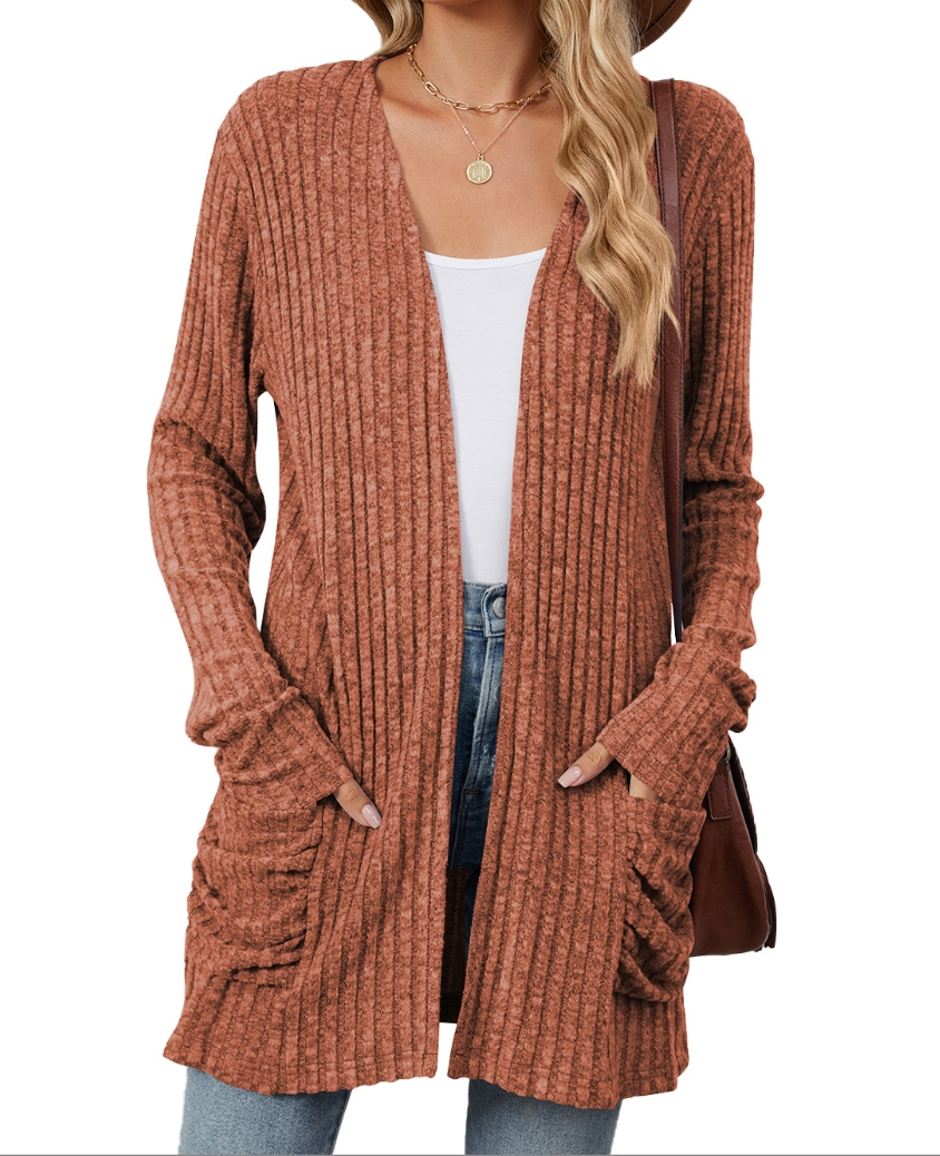 Fall/Winter New Arrival Solid-Color Pocket Long-Sleeve Base Layer Cardigan Knit Sweater