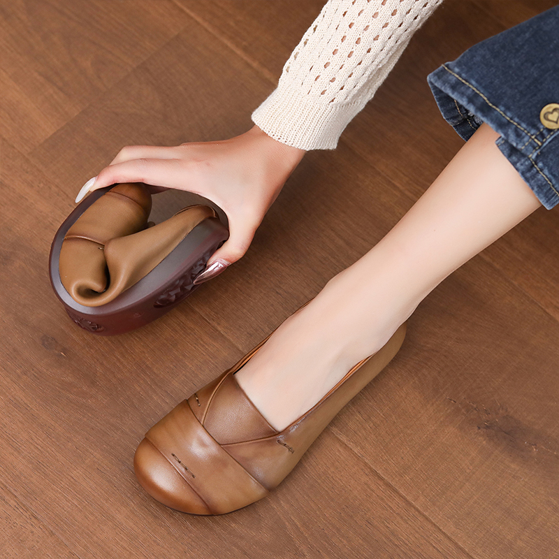 Top-Grain Cowhide leather Vintage Flat Shoes - Old Money Style Women's Footwear