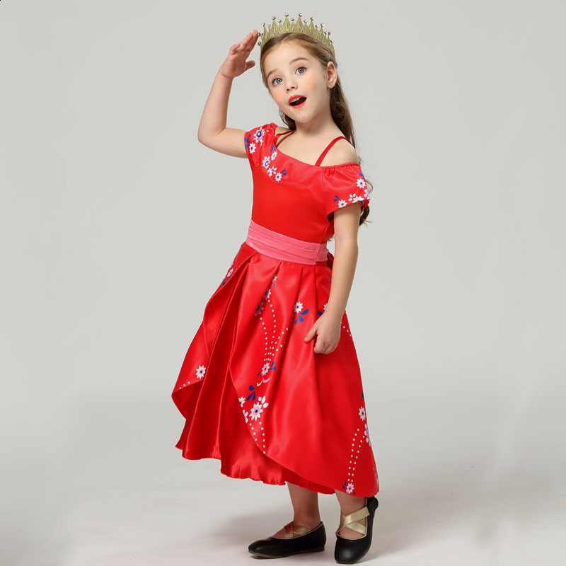 Girl Classic Princess Elena Red Cosplay Costume Kids of Avalor Elena Dress Children Sleeveless Party Halloween Ball Gown Outfits 210303