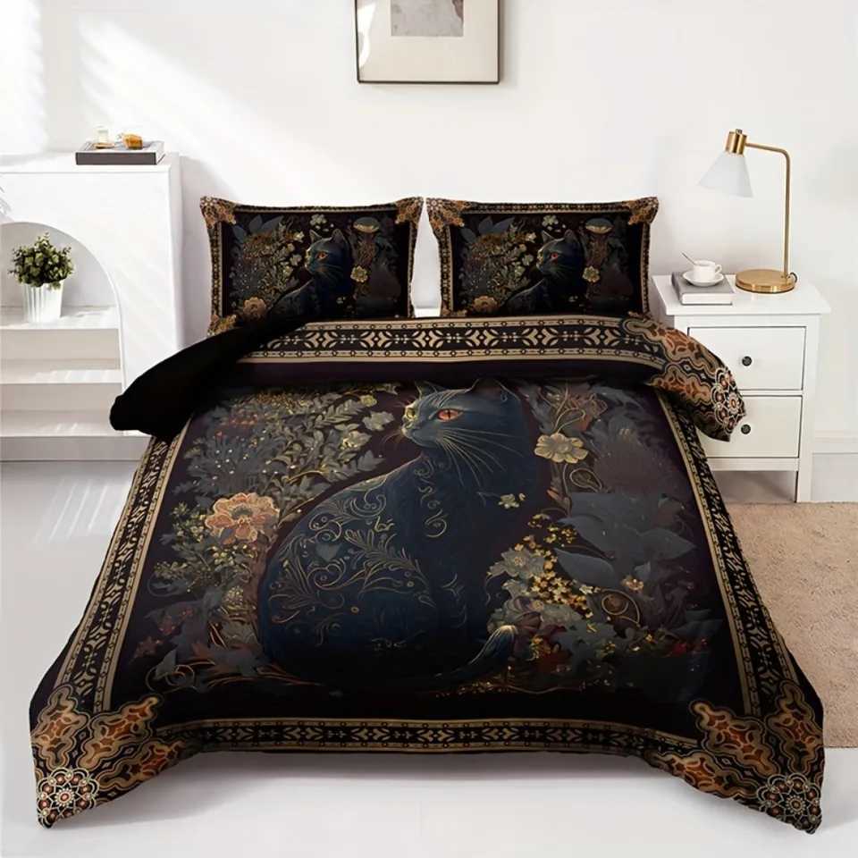 3pcs Bedding Set Gothic Black Cat Allan Poe Style Cozy Duvet Cover Set King Queen Twin Single Size Birthday Gift Bedroom Decor C250912