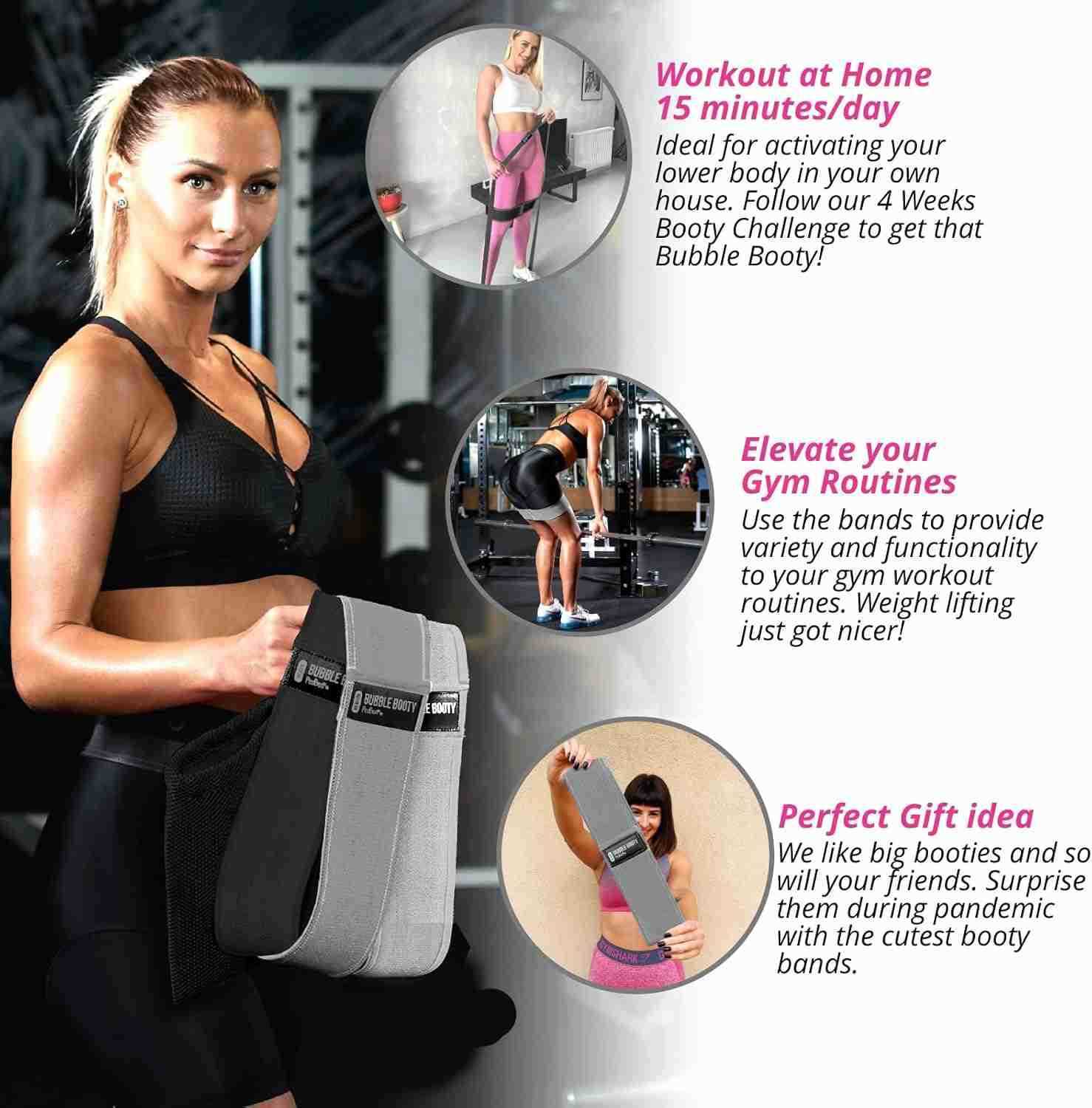 3 Pack Get Sexy and Slimmer with Non Slippery Fabric Resistance Booty Bands with Full Training Video Ideal for Strength Building Pilates Rehab Fitness