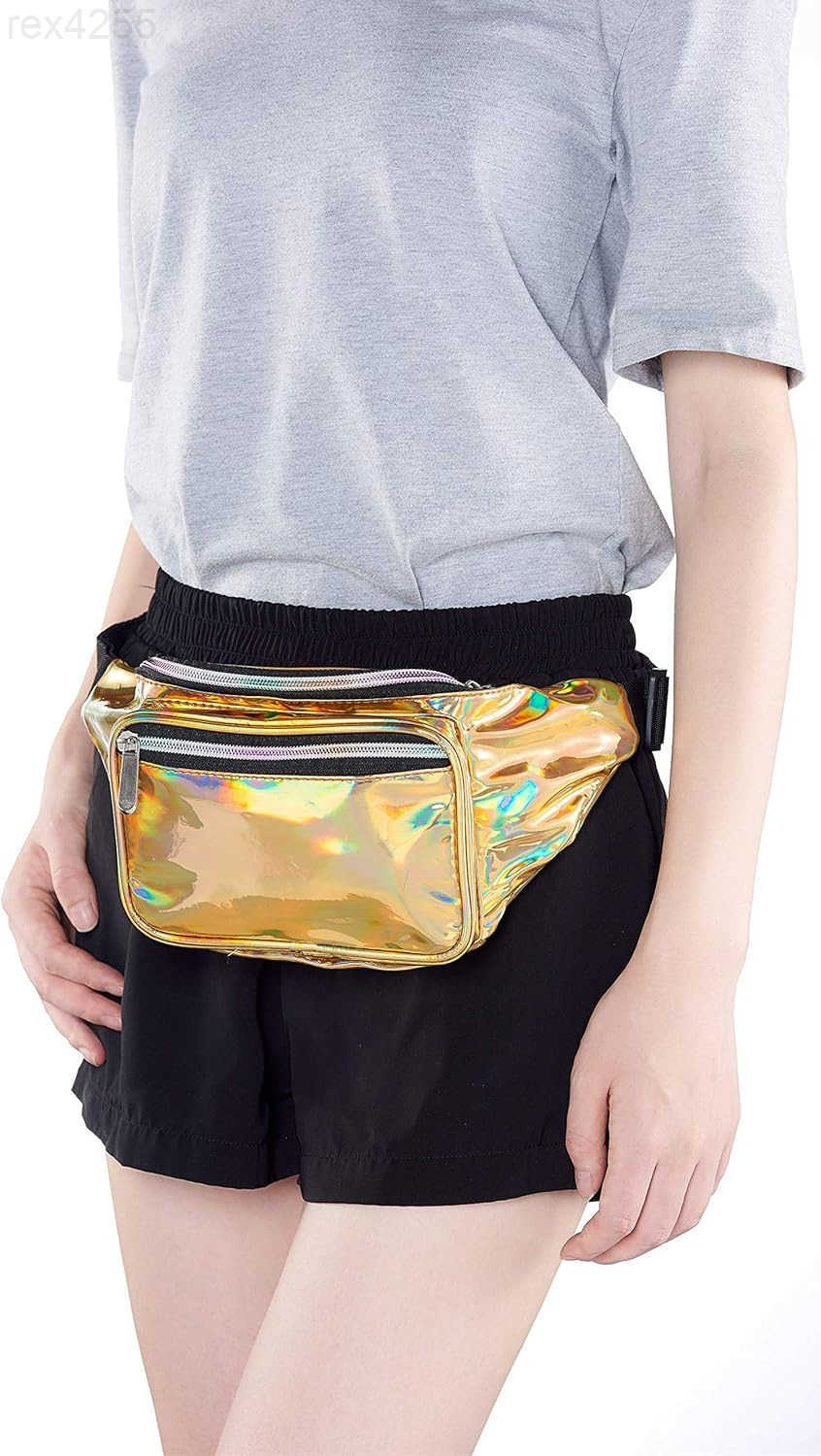 80s Holographic Rave Gold Fanny Pack For Festival Women Girls Cute Fashion Waist Bag Belt Bags GoldW250912